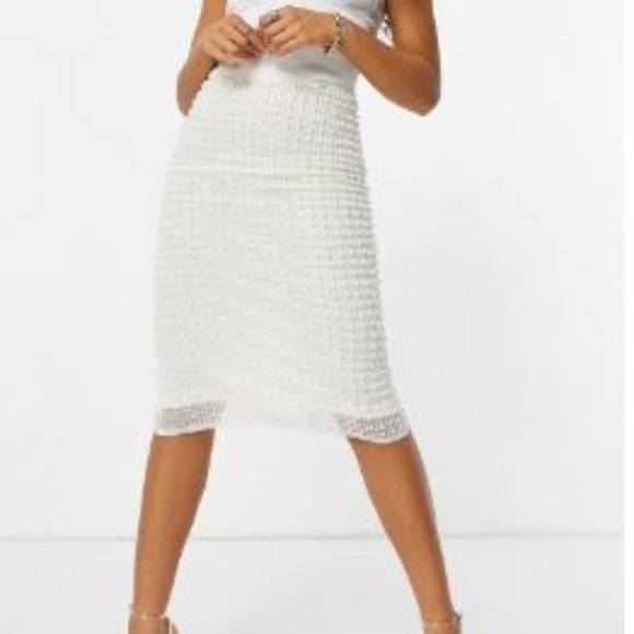 Starlet Pearl Embellished Pencil Midi Skirt Size 12 NWT *flaws* - Picture 1 of 12